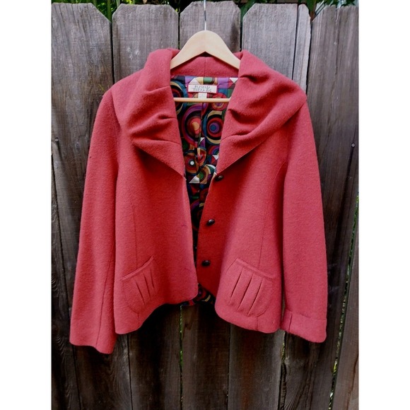 Beyond Threads Women's Brick Color Alpaca Wool‎ Jacket Colorful Liner Peru L - Picture 3 of 11